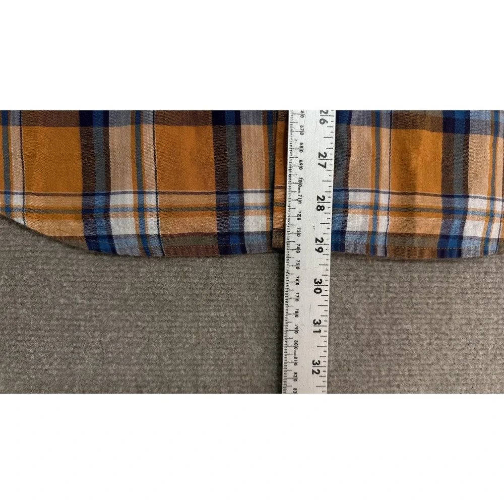 Banana Republic Shirt Mens Large Orange‎ Plaid Short Sleeve Slim Fit Casual